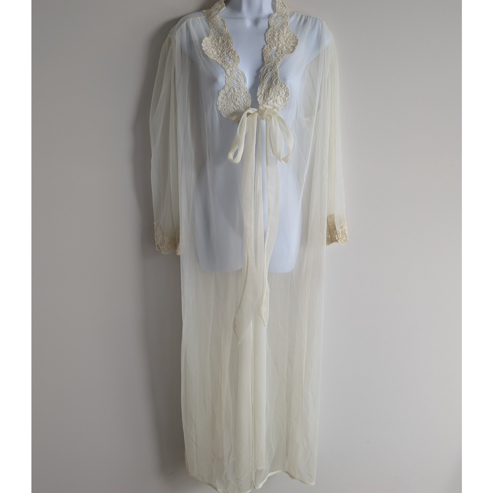 Victorias Secret Chiffon Robe Womens Large Vintage Gold Label Etherial Whimsical